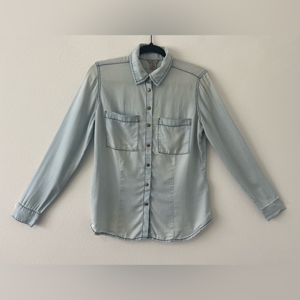 Guess Womens Long Sleeve Shirt Light Blue Size‎ XS (0623)